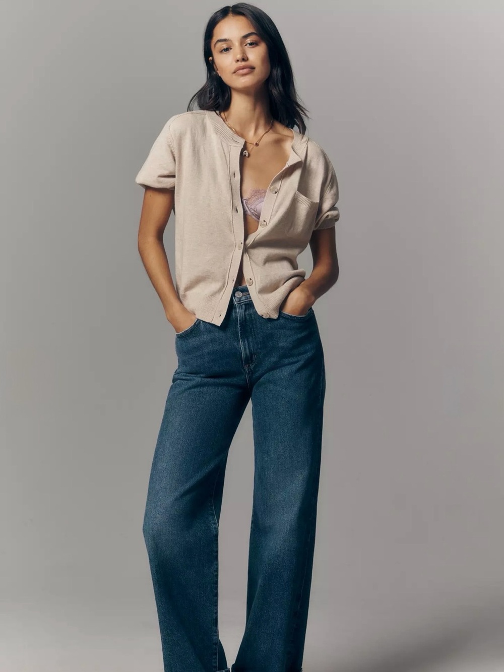 Maeve Short-Sleeve Button Front sweater cardigan - Picture 4 of 10
